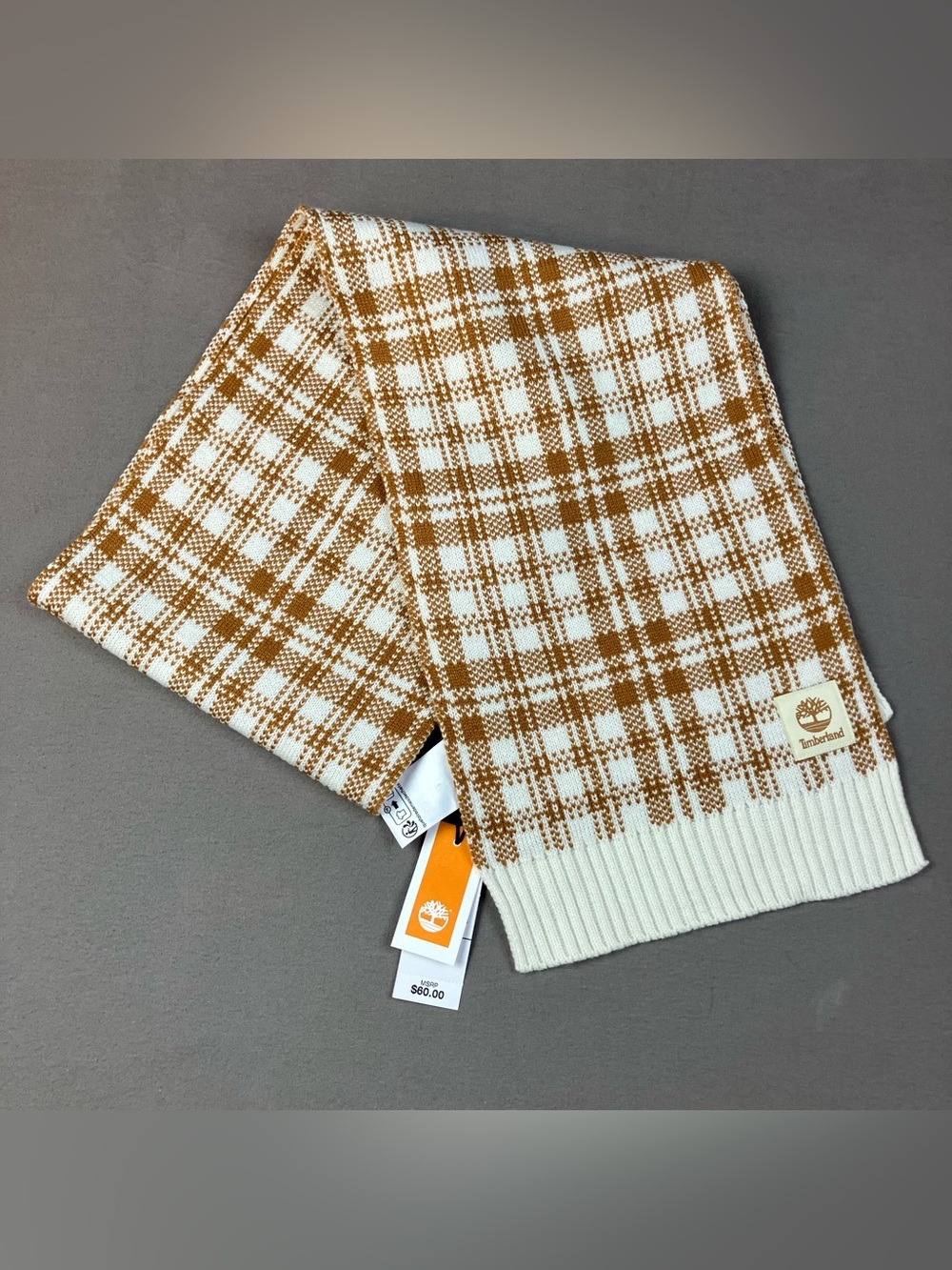 Timberland Fall Cozy Plaid Scarf Cream / Burnt Orange NWT!